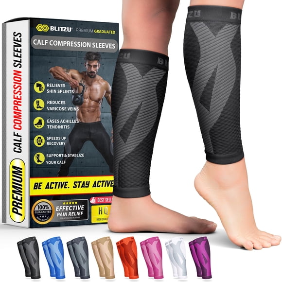 Manga de compresión para pantorrillas BLITZU para mujer y hombre negra S-M
