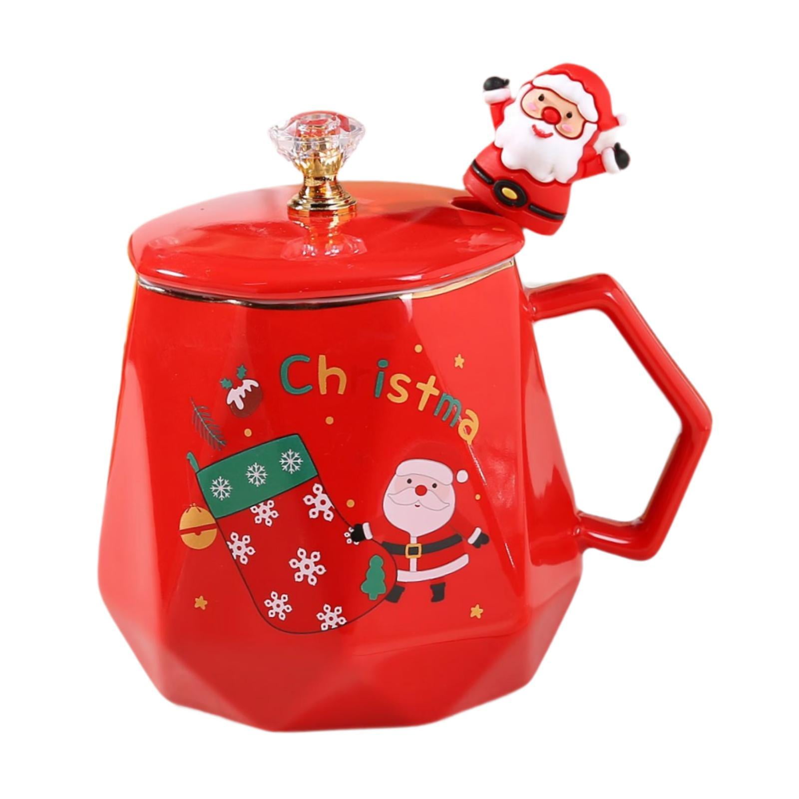 Magideal - Taza De Café Navideña, Taza De Agua, Taza Para Beber Con Asa, Vajilla De Cerámica, Taza Para Café Y Leche, Taza De Navidad Para La Mañana, Para Cocina Rojo