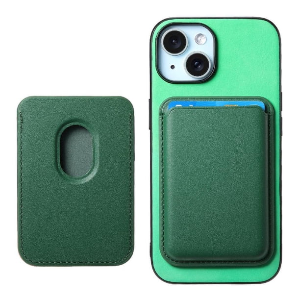 Funda de Cuero Magnética con Tarjetero para iPhone 15 Plus Cubierta Delgada Verde