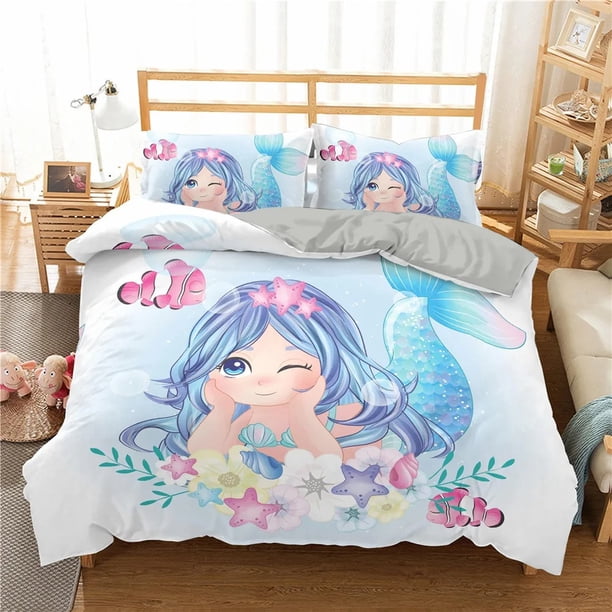 Mermaid Duvet Cover CuteFairy Tale Sea Creature Bedding Set Fish Scale Girly Polyester Quilt Cover