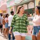 thumbnail image 3 of Agnes Orinda Blusas Casuales de Talla Grande para Mujer, Tops de Colegio con Rayas de Tie Dye, Cuello en V, Mangas 3/4, Túnica, 3X Verde, 3 of 8