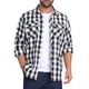 thumbnail image 4 of INSPIRE CHIC Camisas de Hombre de Manga Larga Ajustadas con Botones y Bolsillo a Cuadros de Colores Contrastantes S Negro Blanco, 4 of 7