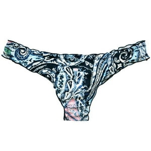 Samia - Bikini Calzón Tanga Arruchada Estampado Azul Xs