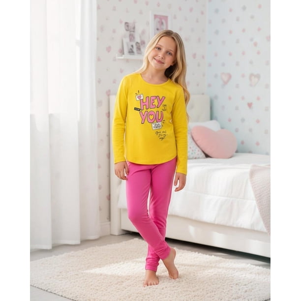 Pijama Niña Estampado Hey You Amarillo amarillo 4