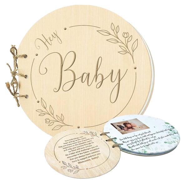 Libro de visitas Baby Shower 1DFAUL Hey Baby Wood, 80 páginas
