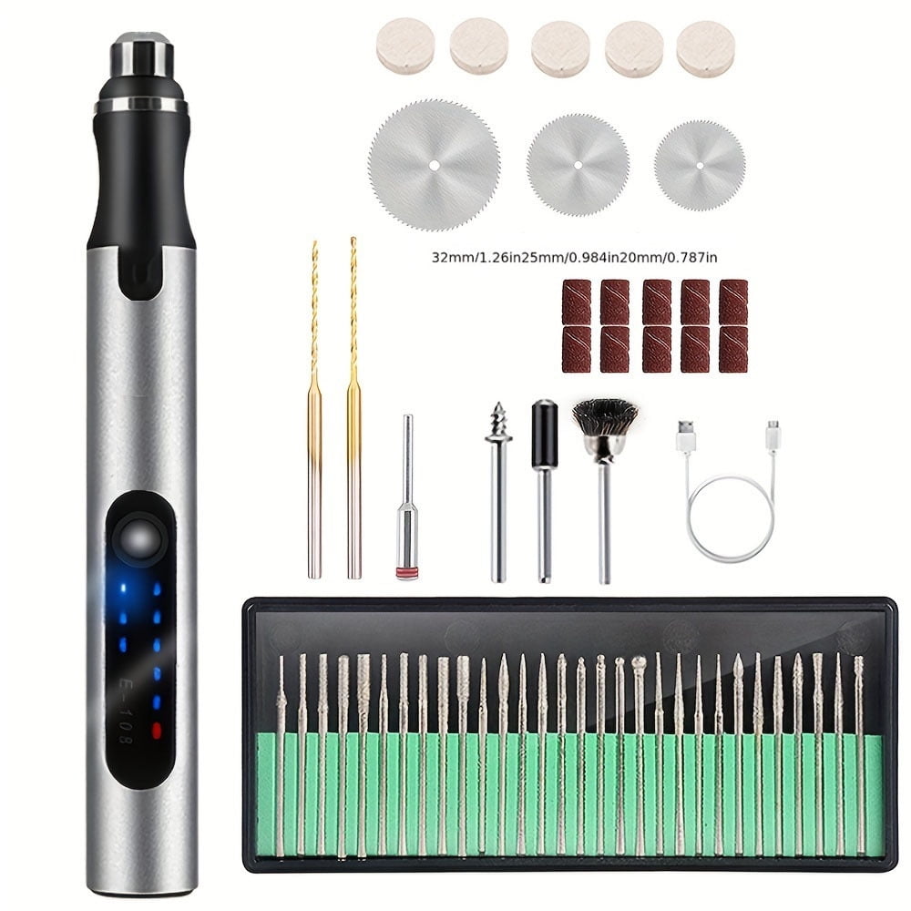 Xusx111 - Pluma De Grabado Eléctrica Con 49 Bits, Máquina De Grabado Inalámbrica Recargable Usb, Grabador Rotativo Portátil De Bricolaje Para Tallado De Piedra De Vidrio De Madera De Joyería (plata)