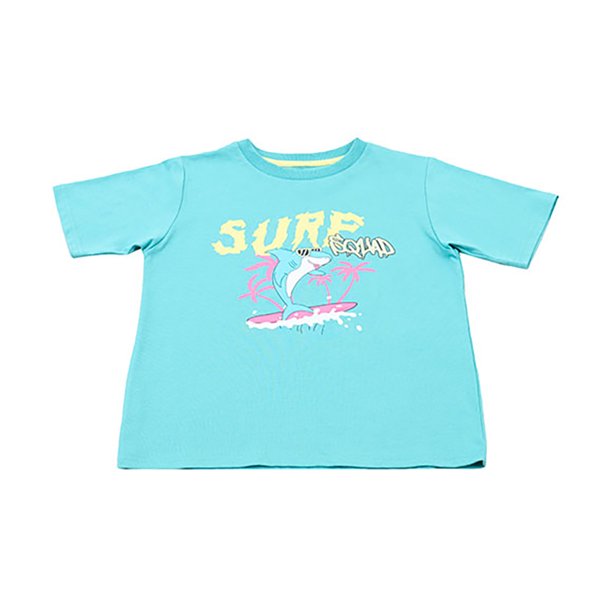 Polera Niño Kids M/C Print Fluor Turquesa Corona