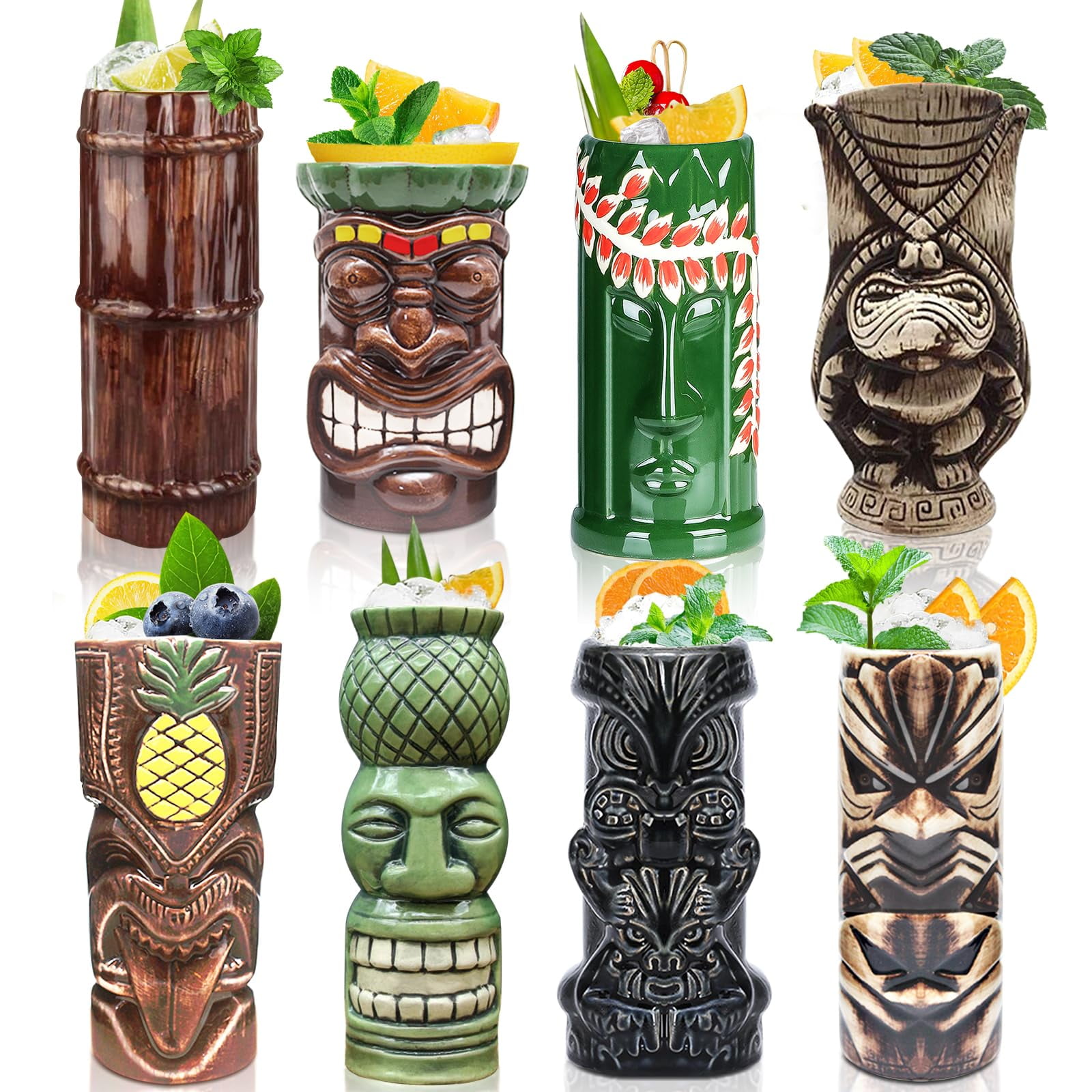 Set De 8 Vasos Tiki De Cerámica Linall Para Cócteles