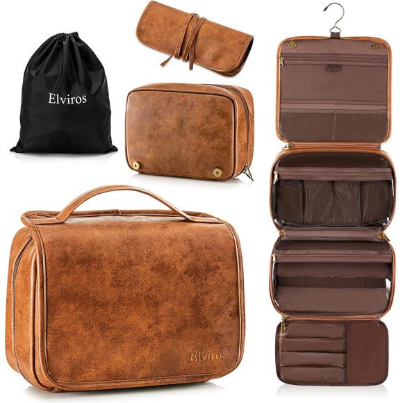 Bolso de Aseo Colgante Elviros para Hombre de Cuero Sintético 3 en 1