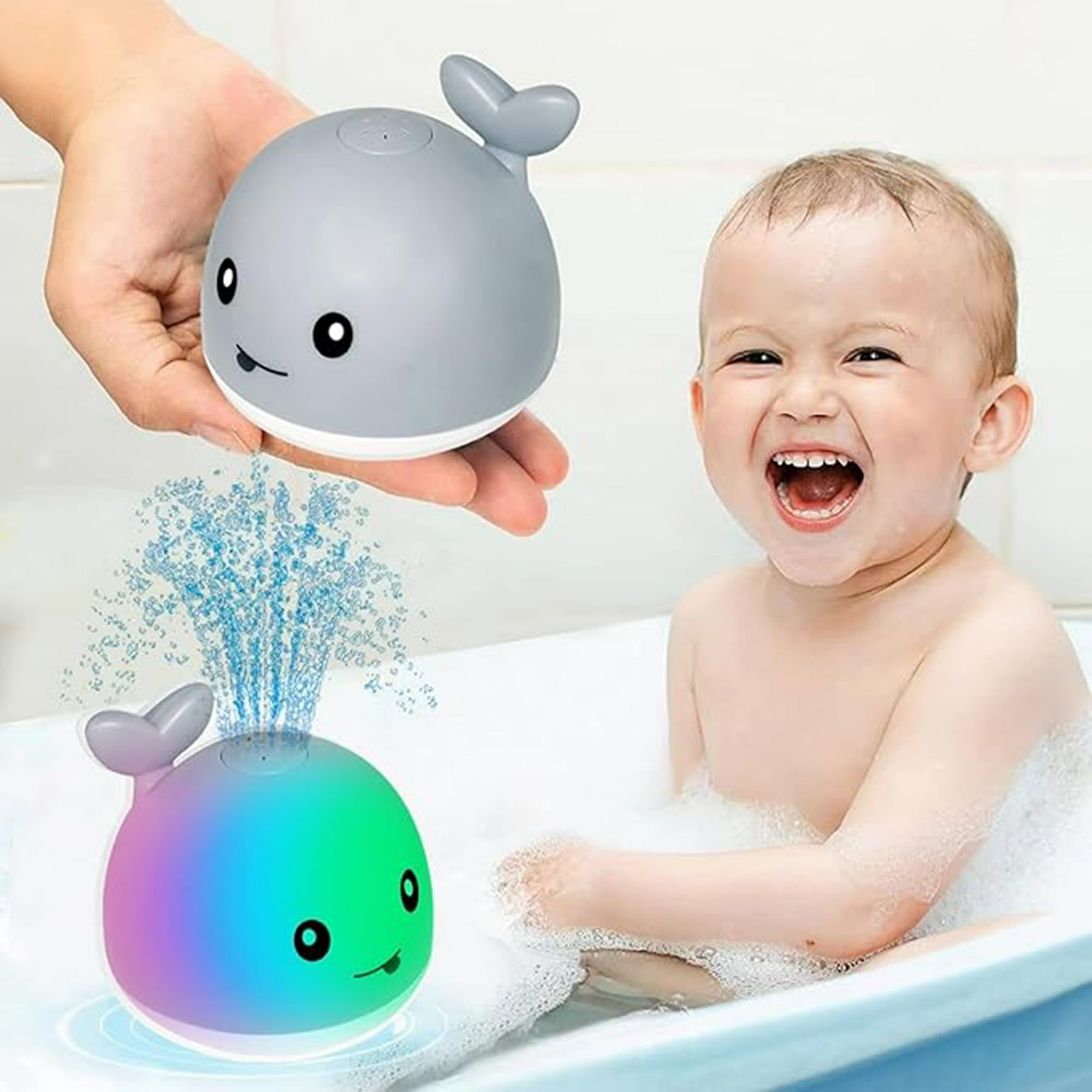 Veatool - Juguete De Baño Ballena, Juguete De Baño Con Chorro De Agua Para Niños, Ballena Para Niños Con Chorro De Agua Iluminado Con Led, Apto Para Bañera, Piscina, Ducha, Etc