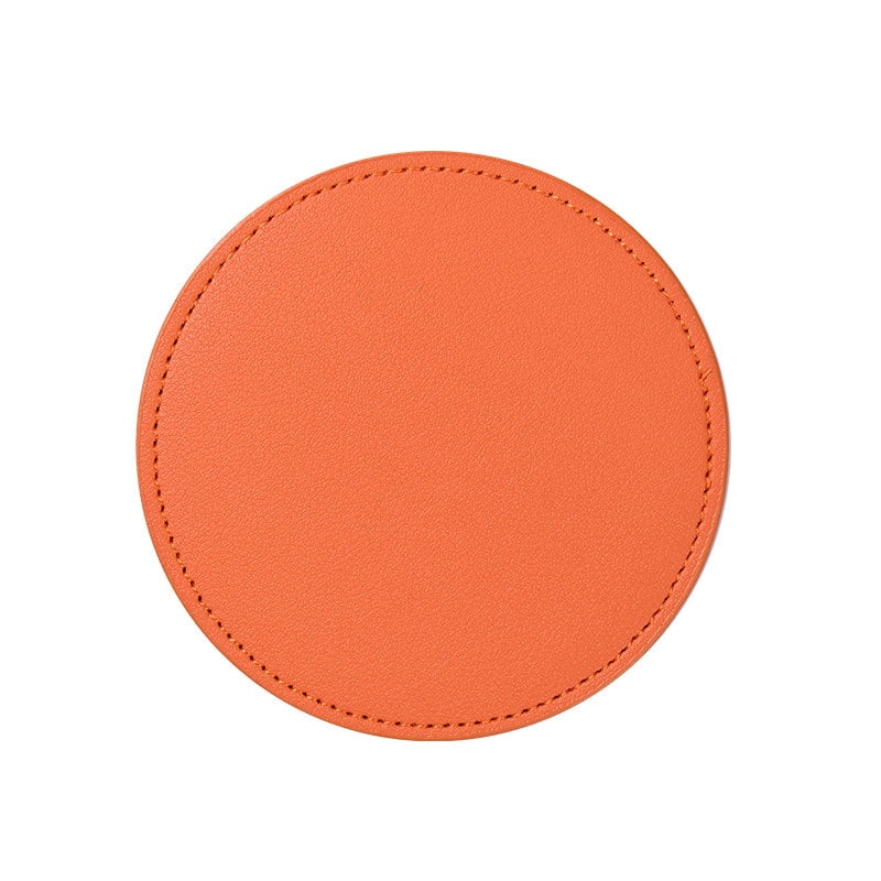 Xmhytop Juego De 4 Posavasos Redondos De Piel Suave Con Costura Decorativa, Ideal Para Tazas, Mesas De Madera Y Decoración Hogar, 4 Pulgadas, Naranja