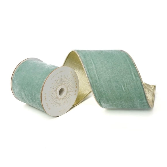 Cinta Vickerman de terciopelo azul claro de 4 cm x 10 m con ribete champán