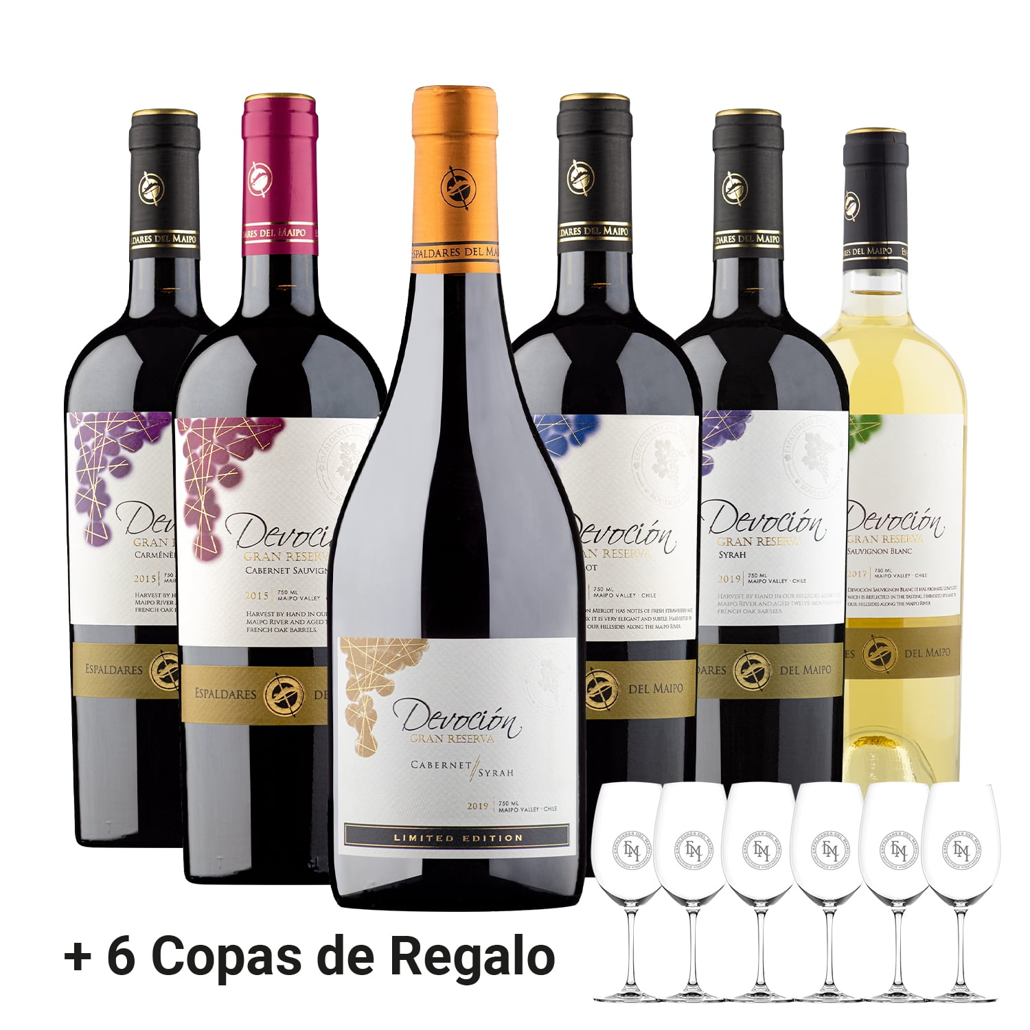 Devocion G R - Caja X6 Mix Vinos Devoción Gr Mas Copas