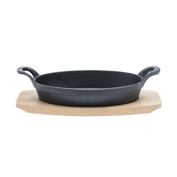 Sarten Hierro Ovalado Con Base Madera 20X10X3 Cm