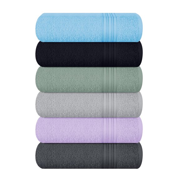 BOUTIQUO Juego de 6 Toallas de Mano Ultra Suave de Algodón 41×61 cm, ideal para baño, cocina, gimnasio, spa y limpieza general, compacto y ligero, toallas multiuso - multicolor