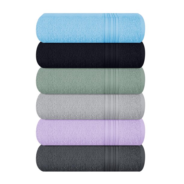 BOUTIQUO Juego de 6 Toallas de Mano Ultra Suave de Algodón 41×61 cm, ideal para baño, cocina, gimnasio, spa y limpieza general, compacto y ligero, toallas multiuso - multicolor