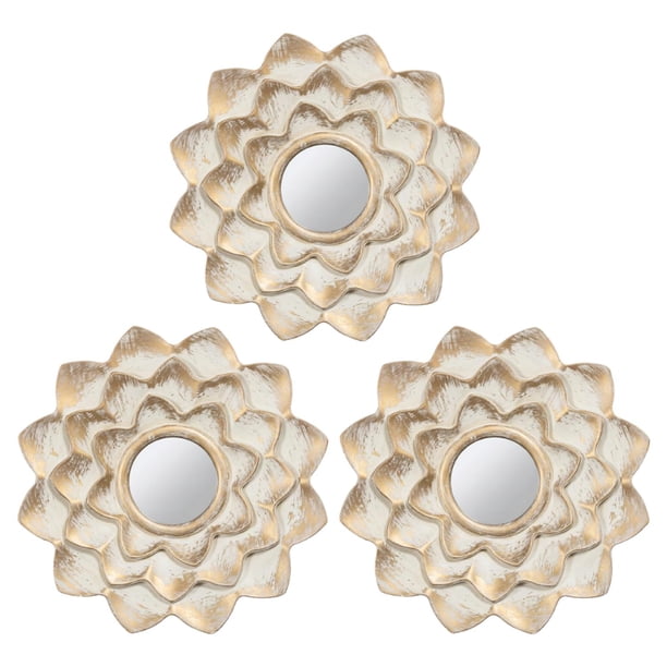 Set 3 Marcos De Espejos Decorativos Flor Para Pared Hogar blanco