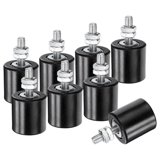 Guía de rodillo de puerta deslizante de 8 paquetes, rodillos de nailon de 1.7", ensamblaje de soporte de puerta, guía de puerta rodante con rodamiento de bolas sellado universal, negro