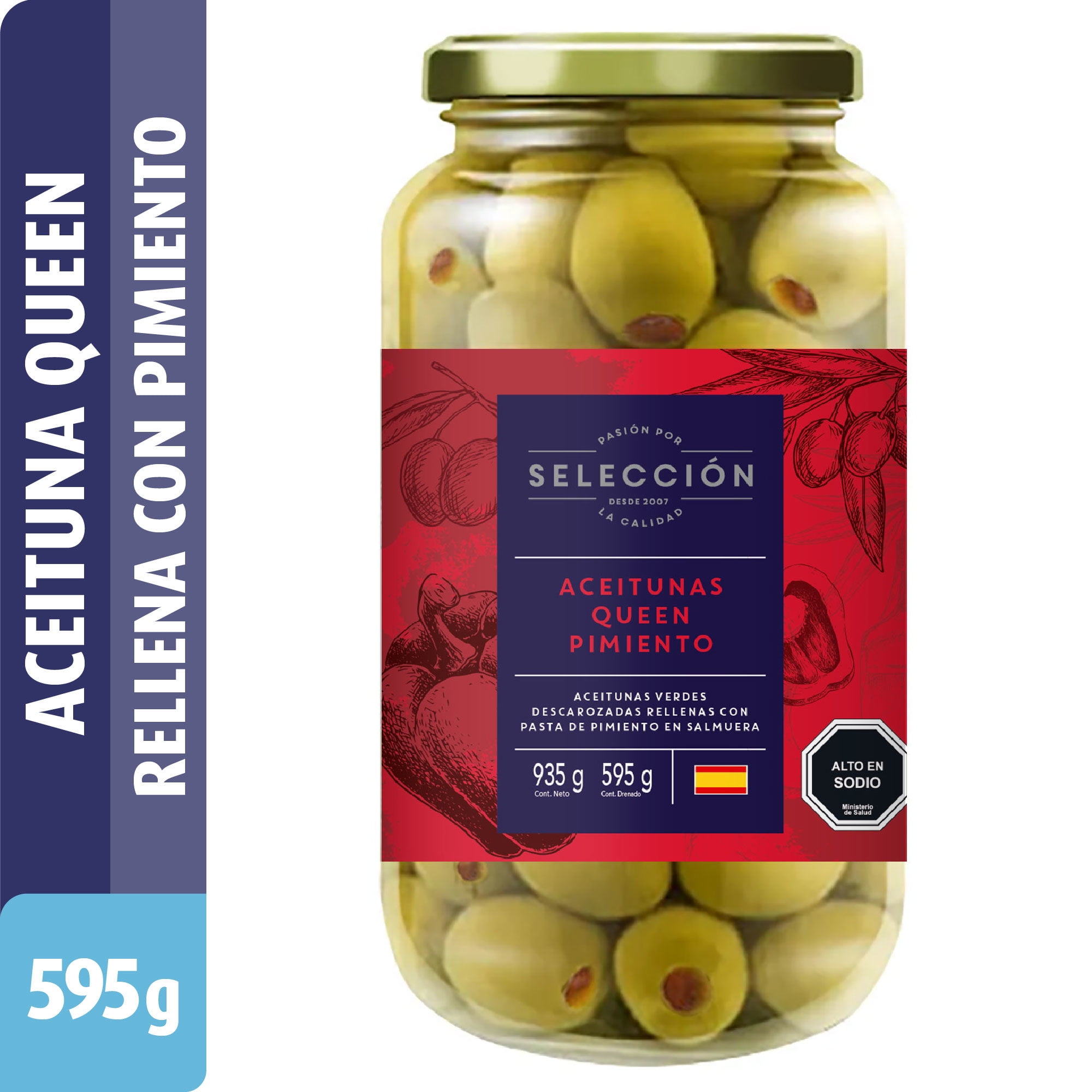 Aceitunas Queen Rellenas Con Pimiento Drenado 595 g - Neto 935 g Selección