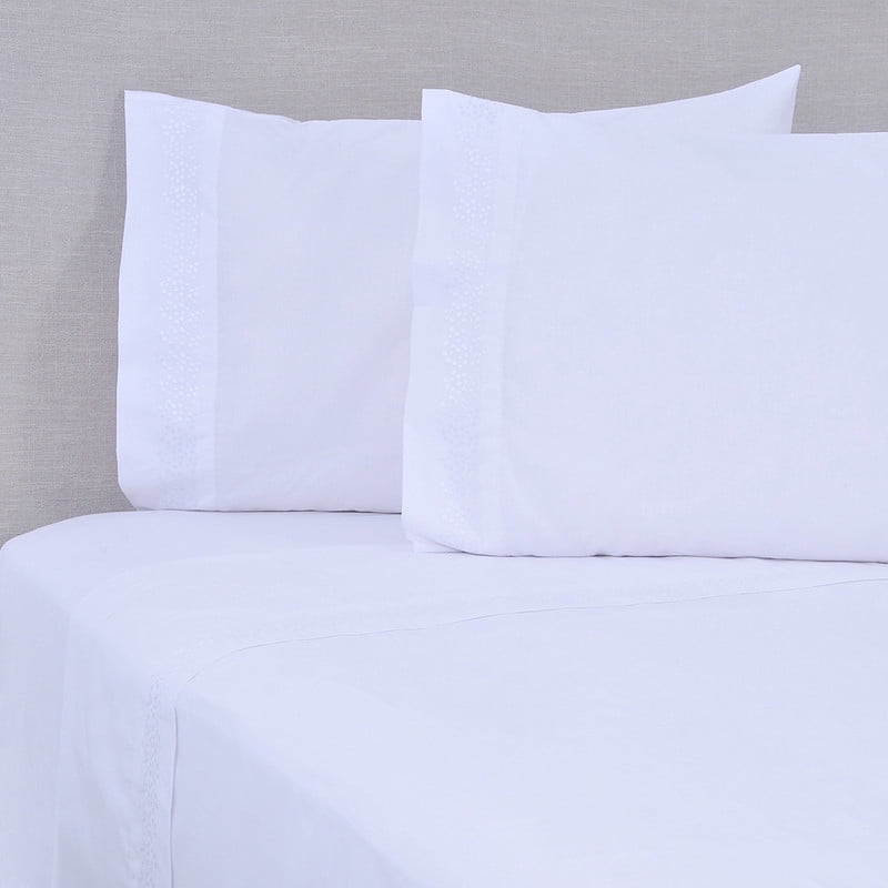 Mashini - Juego De Sábanas Bord. 180 Hilos King Puntos Blanco