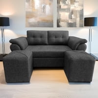 Focus - Sofá Venecia + 2 Puff Tela Grafito