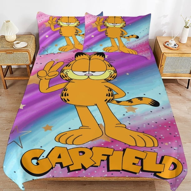 x359 Garfield Bed Duvet Cover Microfiber Bedding Sets 3D Printed Lightweight 3 Piece Comforter Sets, 1 Duvet Cover And 2 Pillow Shams for Kids Boys Girls 90"x90" jn359