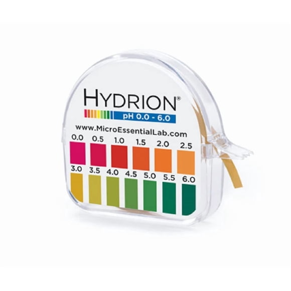 Dispensador Hydrion S/r con rango de pH de 0.0-6.0, rollo de 96 a 15 pies con tabla de colores y dispensador