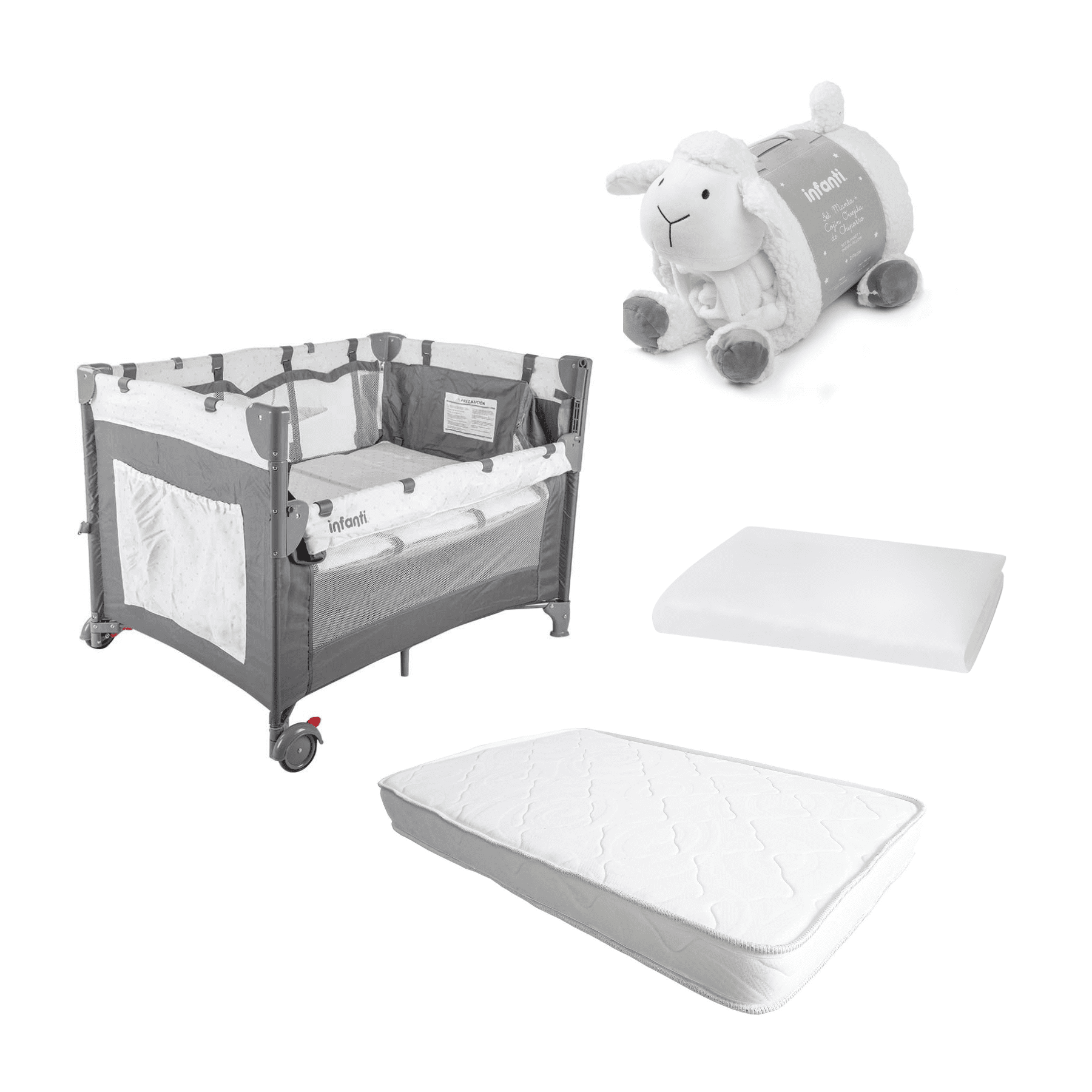 Infanti - Cuna Más Colchón Espuma -protector Playard Always Together Marengo Mas Manta Oveja