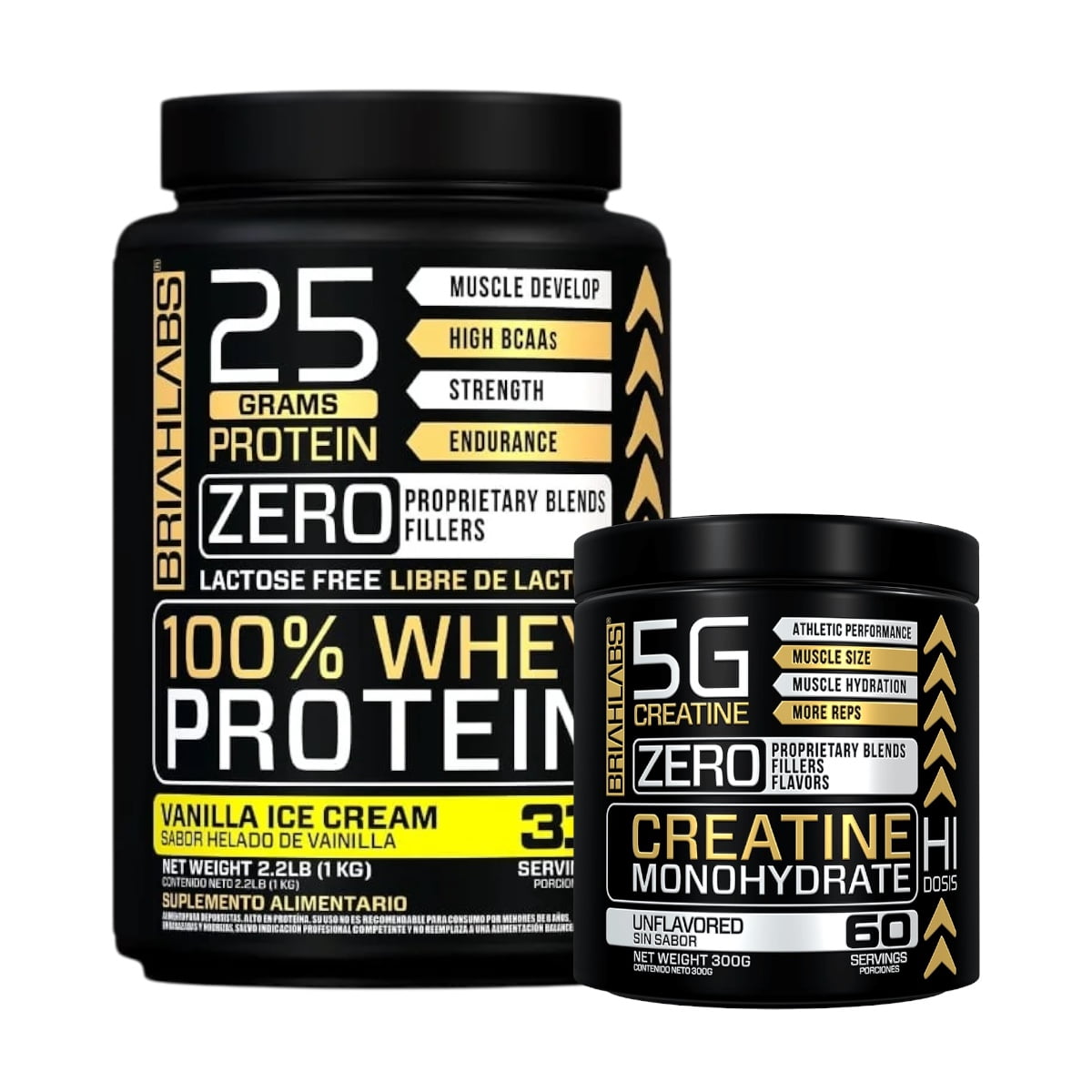 Briahlabs - Pack Proteina 100% Whey 1kg Vainilla Ice Cream + Creatina 300gr -