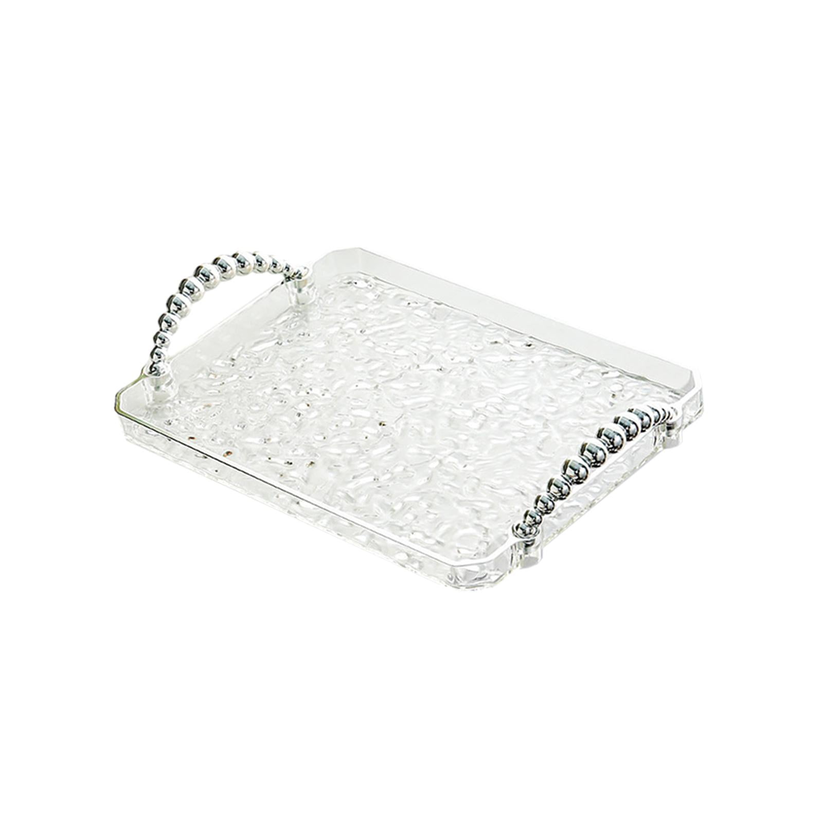 Bothyi - Bandeja Rectangular Para Servir, Organizador De Tocador De Baño Para Dormitorio, Mesita De Noche, Cocina, Borde Plateado Transparente