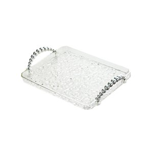 Bothyi - Bandeja Rectangular Para Servir, Organizador De Tocador De Baño Para Dormitorio, Mesita De Noche, Cocina, Borde Plateado Transparente