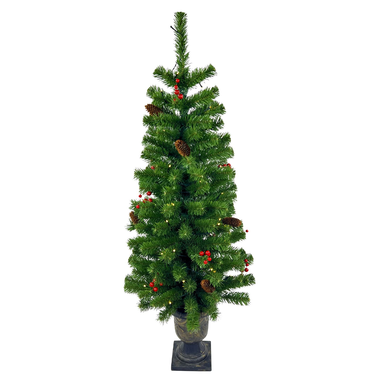 Árbol De Navidad Maylaviu De 1,2 M Con Guirnalda De Luces Led Y Base De Urna Dorada