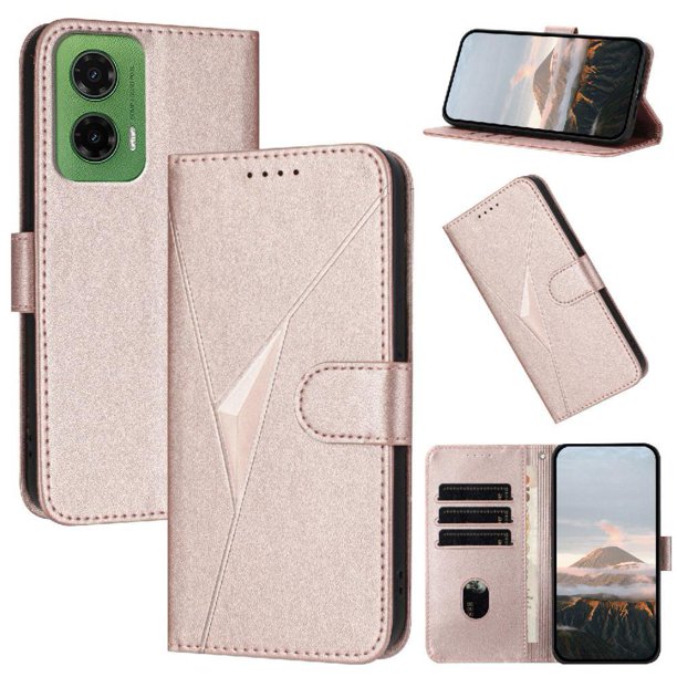 Funda Cartera Fibra de Carbono para Motorola MOTO G35 con Soporte y Cierre Magnético Rosa