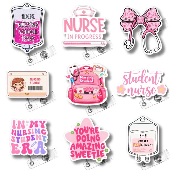 Porta credenciales YJ PREMIUMS Set de 9 piezas Rosa para enfermeras