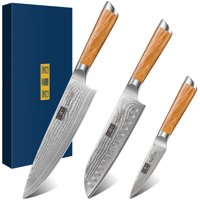 Juego De Cuchillos Hoshanho Damascus De 3 Piezas: Chef De 20 Cm, Santoku De 18 Cm