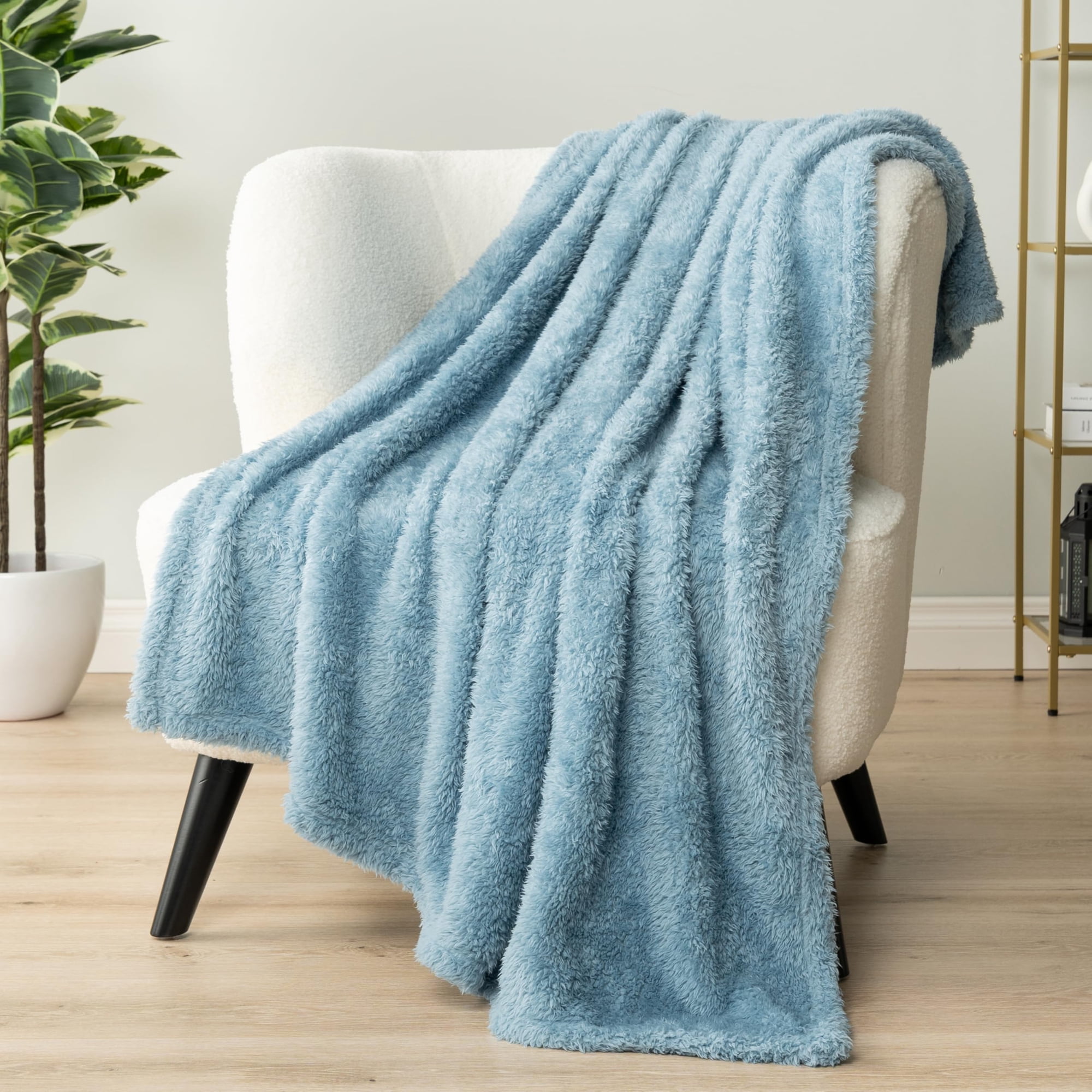 Manta Pavilia Sherpa De Forro Polar Polvoriento Azul Pizarra, 50 X 60 Cm