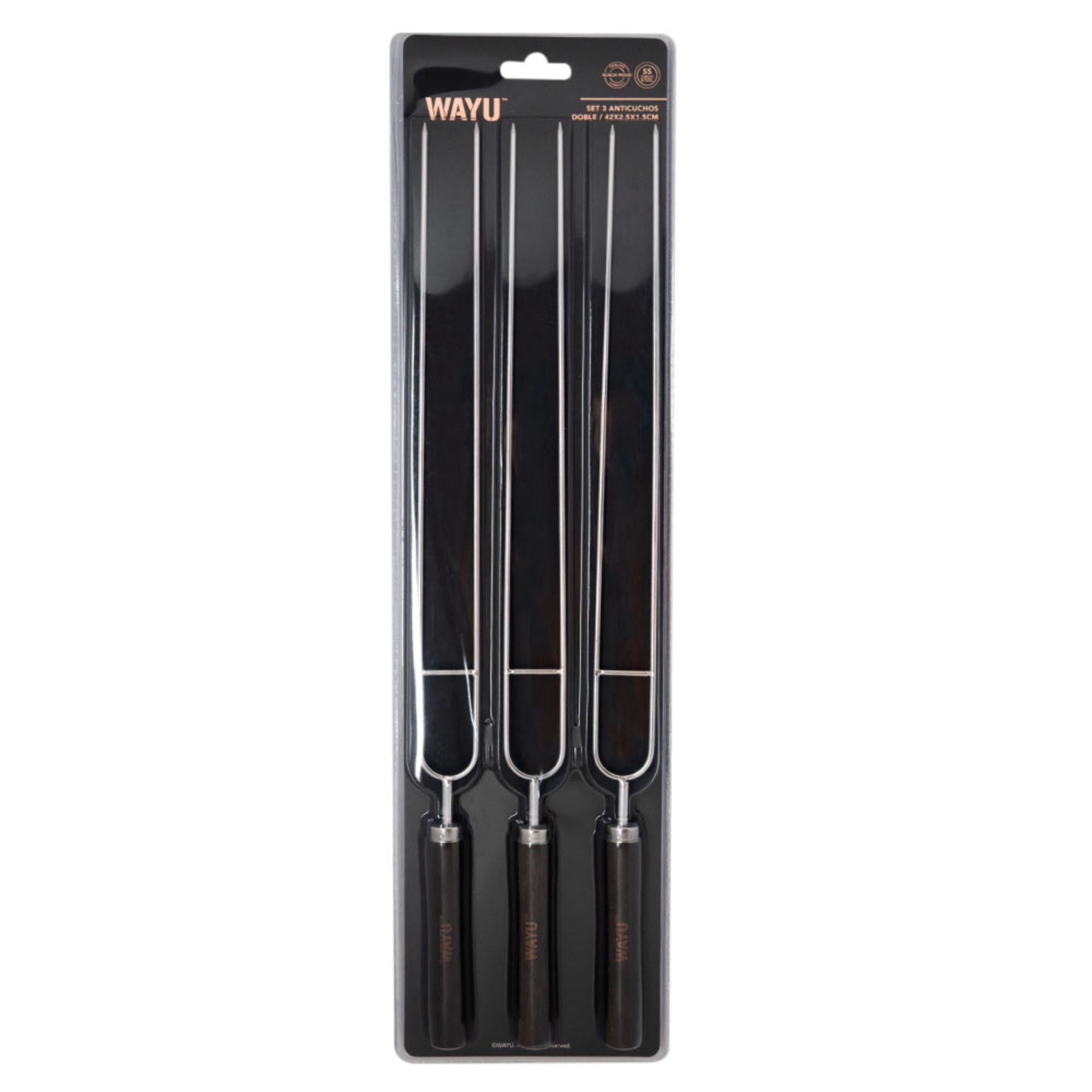 Set De Anticuchos Acero Inoxidable 3 Piezas Café - Plateado Wayu