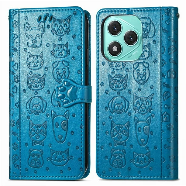 Funda Cartera FOXDOCK para Honor 400 Lite , Flip PU con Relieve de Gatos y Perros, Tarjetero y Soporte
