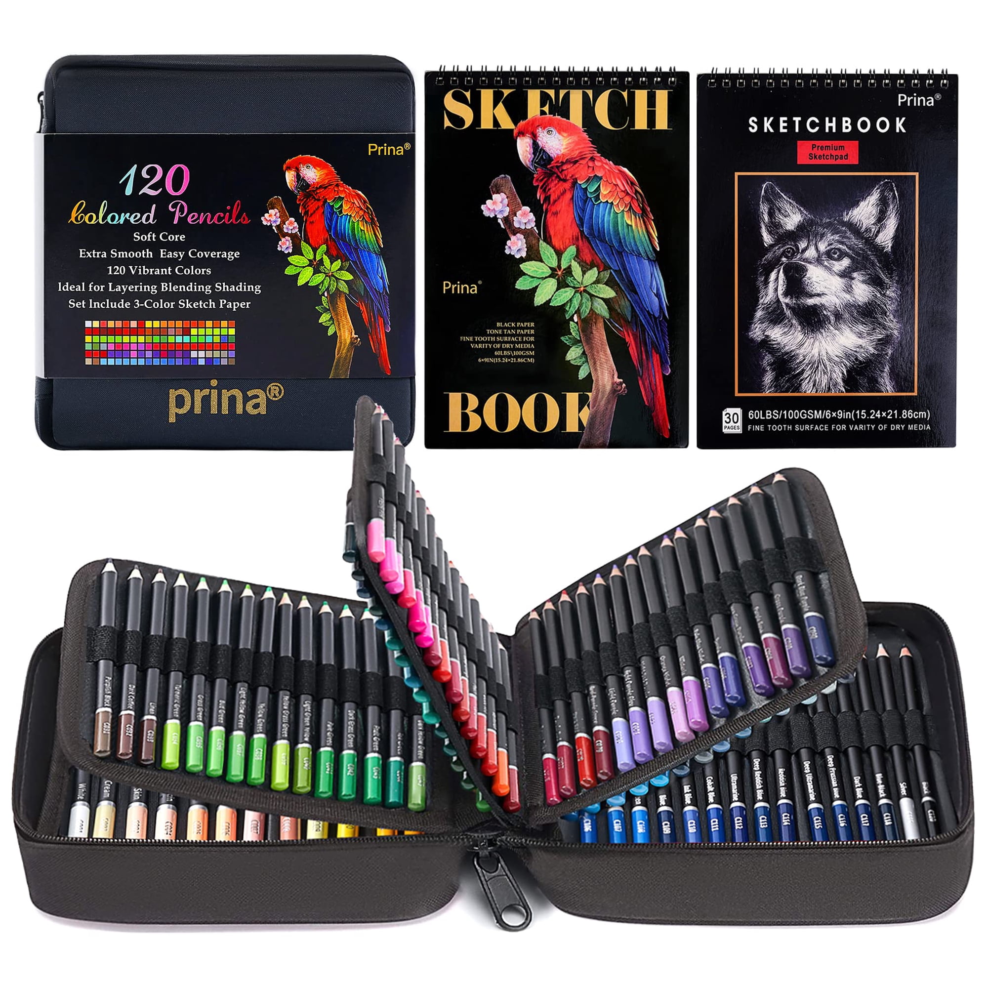 Set De Lápices De Colores Prina 120 Colores Con Cuaderno De Bocetos Para Adultos