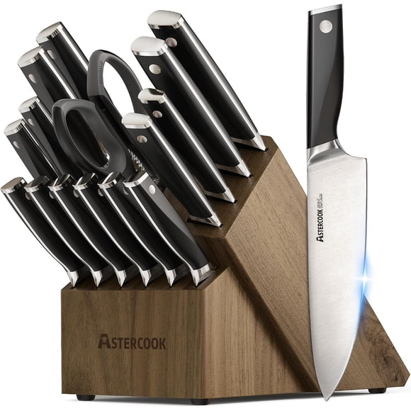 Astercook Knife Set, Kitchen Knives Set with Block and Sharpener