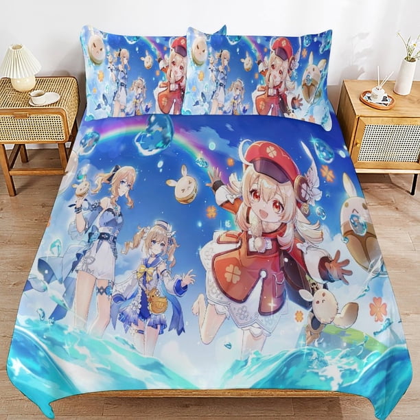 Genshin-Impact Genshin-Impact Bedding Set Sheet Set for Kids Adults,All Season Lightweight