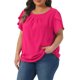 thumbnail image 4 of Agnes Orinda Blusas de Verano para Mujer Tallas Grandes de Trabajo con Mangas Cortas Plisadas Cuello Redondo Mangas de Tulipán 1X Rosa Fucsia, 4 of 6