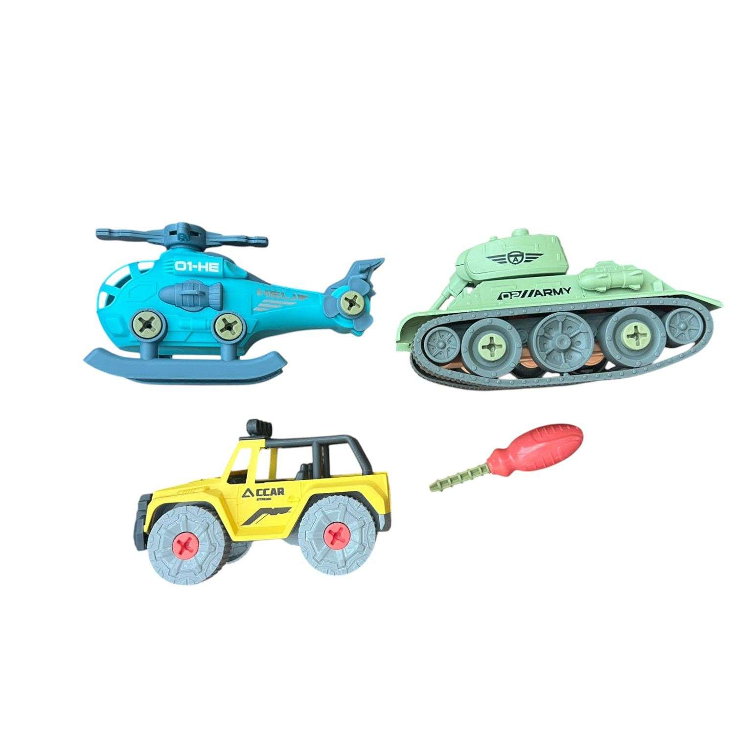 Oem - Set Automoviles Helicoptero Camion Carro Desarmable Militar