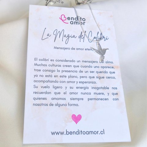 Bendito Amor - Collar De Plata Colibrí Y Recuerdos 45 Cm