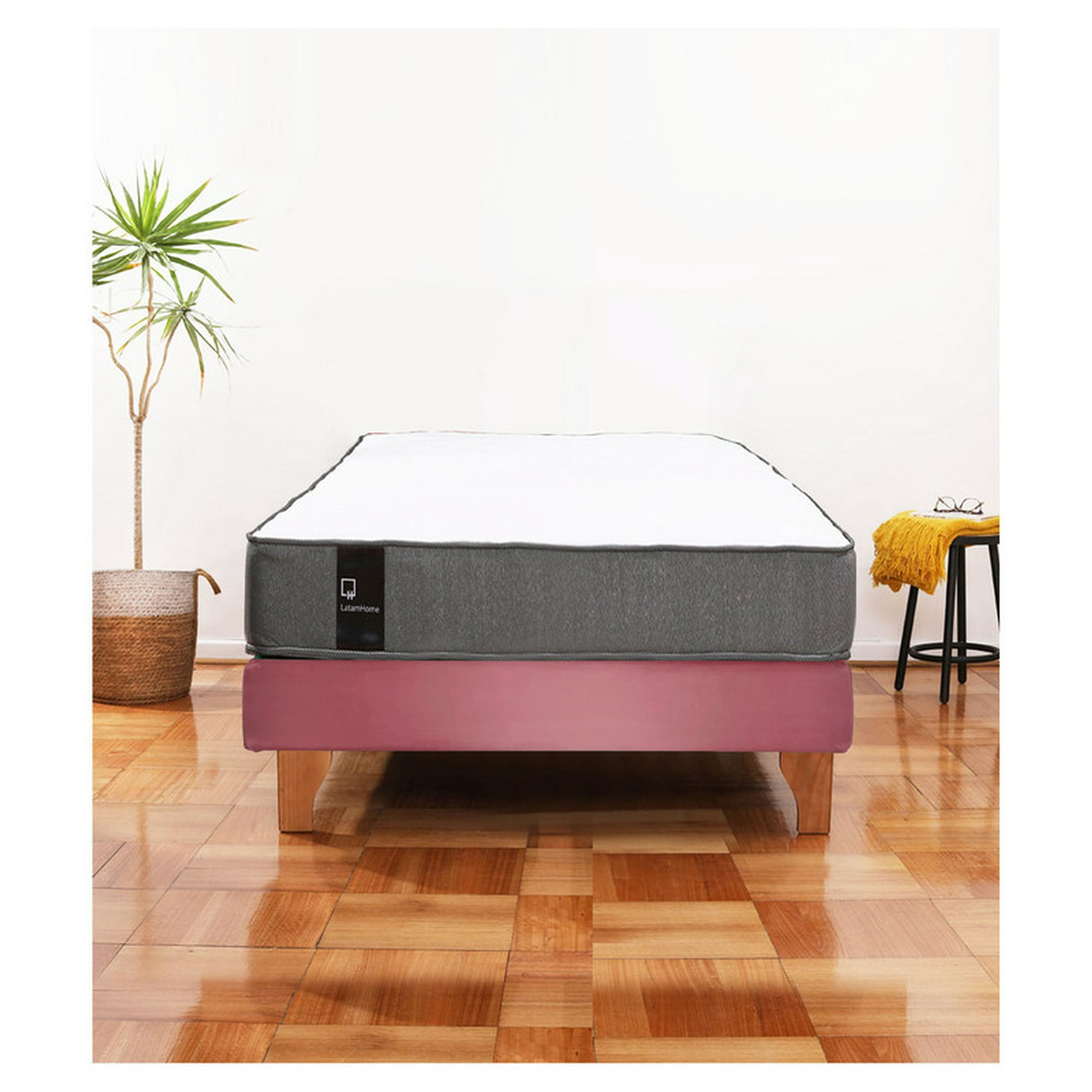 Latam Home - Cama Europea Zen Best 1.5 Plaza Colchon Resortes Base Dividida Tela Palo Rosa