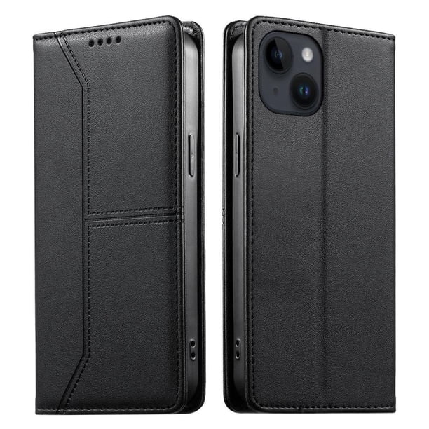 Funda tipo cartera con bloqueo RFID para iPhone 15 cubierta magnética de cuero con tapa y soporte Negro