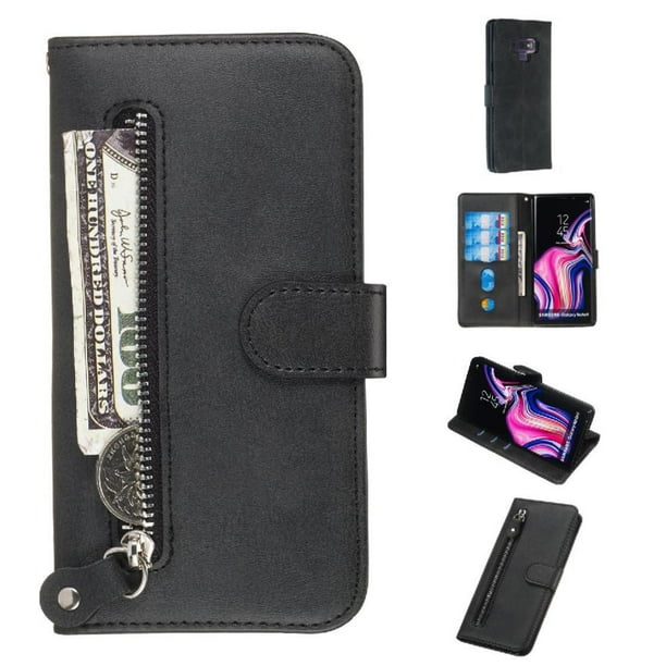 Funda con Cremallera para Samsung Galaxy Note 9, Carcasa Cartera de Cuero PU con Soporte y Tarjetero