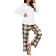 thumbnail image 4 of INSPIRE CHIC Conjunto de Pijamas a Cuadros para la Familia Botón Abajo Conjuntos a Juego de Navidad Ropa de Descanso de Vacaciones Conjunto de Top y Pantalones Mangas Largas S Mujer, 4 of 5