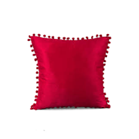 Genérico - Pack De 2 Fundas De Cojines Terciopelo Con Pompones 45X45 Cm Roja