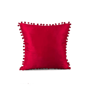 Genérico - Pack De 2 Fundas De Cojines Terciopelo Con Pompones 45X45 Cm Roja
